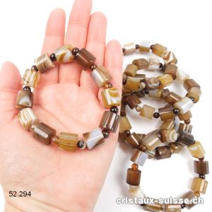 Bracelet Agate Café à bandes 12 mm, élastique 20 - 21 cm