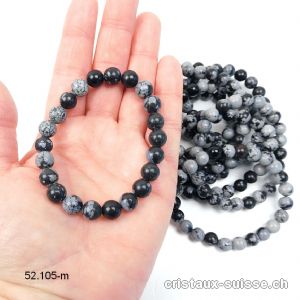 Bracelet Obsidienne Flocons de Neige 8 - 9 mm / 18 cm. Taille M