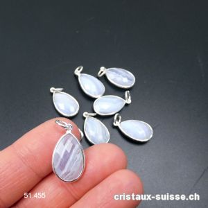 Pendentif Calcédoine bleue, goutte facettée en argent 925