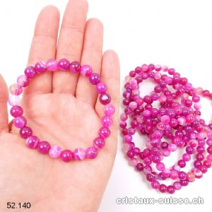 Bracelet Agate rose clair 8 mm, élastique 17,5 - 18 cm. Taille SM