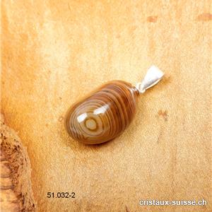 Pendentif Agate brune orbiculaire et boucle argent 925. Pièce unique