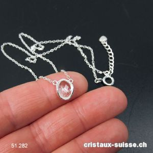 Pendentif Cristal de Roche avec chaîne en argent 925. Réglable 41 - 44 cm