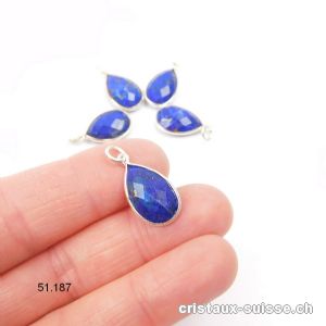 Pendentif Lapis-lazuli mini-goutte facettée en argent 925 / 1,8 x 1,2 cm