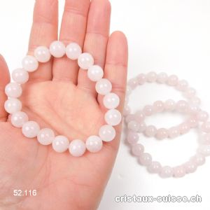 Bracelet Quartz rose opaque 10 mm, élastique 18 cm. Taille M