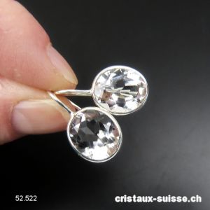 Boucles d'oreilles Cristal de Roche, ovale facetté en argent 925