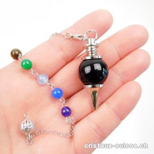 Pendule Onyx noir avec chaînette Chakras amovible - Pendule Galileo