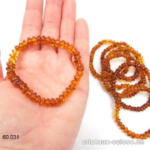 Bracelet Ambre Cognac 7 - 8 mm, élastique 18 cm. Taille SM