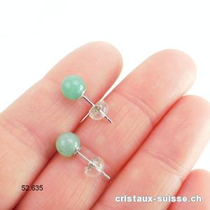 Clous d'oreille Aventurine verte, boule 6 mm en argent 925 Rhodié