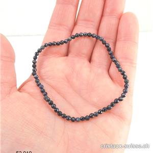 Bracelet Saphir bleu facetté 3 mm, élastique 18,5 - 19 cm