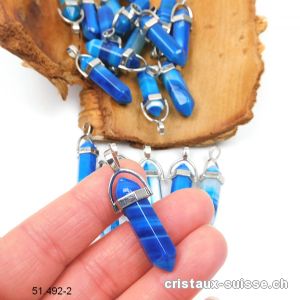 Pendentif Agate bleue biterminé avec boucle métal 4 cm. Offre Spéciale