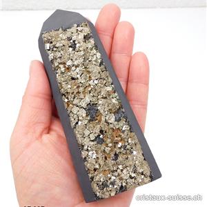 Pyrite sur Schungite du Brésil, Obélisque 13 cm. Pièce unique 283 grammes