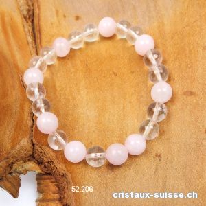 Bracelet Cristal de Roche - Quartz Rose 8 mm / 19 cm