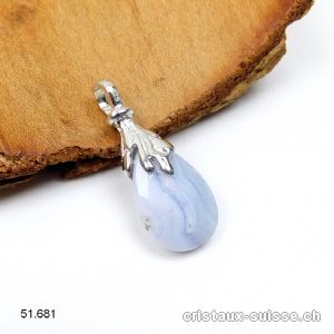 Pendentif Calcédoine bleue rubanée en argent 925