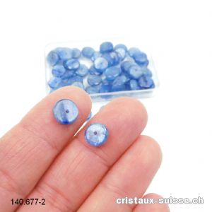 Cyanite - Disthène bleu, lentille percée 8 x épais 2 - 3 mm