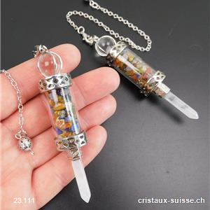 Pendule Chakras et Cristal de Roche env. 8 cm. Offre Spéciale