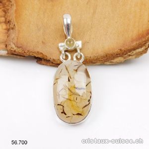 Pendentif Agate Montana et Citrine en argent 925. Pièce unique