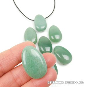 Aventurine verte 3 cm percée avec cordon cuir noir à nouer