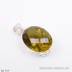 Pendentif Quartz Olive facetté en argent 925. Pièce unique, belle qualité