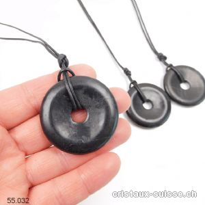 Schungite collier donut 4 cm avec cordon en cuir. Offre Spéciale