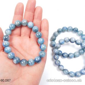 Bracelet Cyanite bleue claire - Disthène 11-12 mm, élastique 19 cm