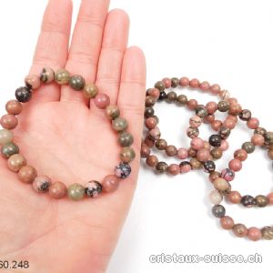 Bracelet Rhodonite avec manganèse 8 mm/19 cm. Taille M-L. Offre Spéciale