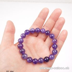 Bracelet Améthyste 10 mm, élastique 19 cm. Taille M-L