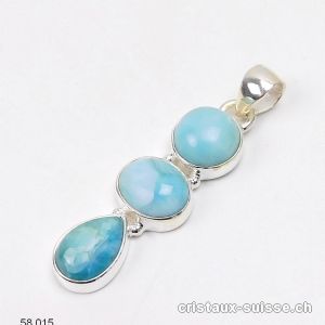 Pendentif Larimar et argent 925. Pièce unique