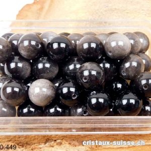 Obsidienne argentée, boule percée 8,5 mm