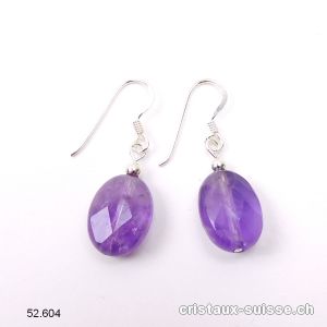 Boucles d'oreilles Améthyste ovale facettée en argent 925