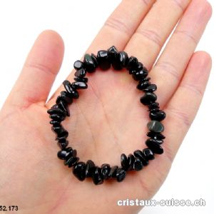 Bracelet Obsidienne noire - fumée, élastique 16,5 - 17 cm. T. XS-S