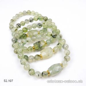 Bracelet Préhnite verte avec épidote 8-8,5 mm/19 cm. Taille M-L