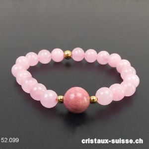 Bracelet Quartz rose - Rhodonite 8 mm / 18 cm. Taille M