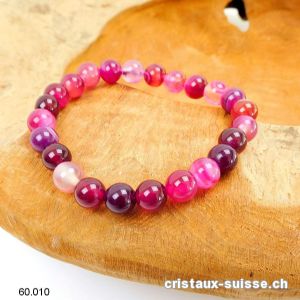 Bracelet Agate rose foncé 8 mm / 19 - 19,5 cm