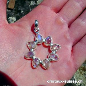 Pendentif Pierre de Lune arc-en-ciel Soleil en argent 925