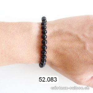 Bracelet Onyx noir 6 - 6,5 mm, élastique 19 cm. Taille ML