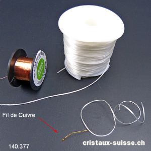 Fil de cuivre 0,1 mm, env. 10 mètres. Pour passer l'élastique Opalon dans les perles