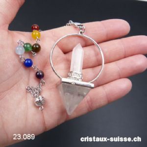 Pendule Cristal de Roche pyramide. Hauteur avec le cercle métallique 6 cm