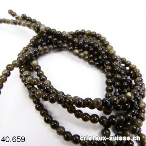 Rang Obsidienne dorée et fumée 4,5 mm / 39 cm, env. 90 boules