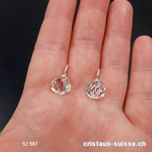 Boucles d'oreilles Cristal de Roche facettée en argent 925. Qual. A