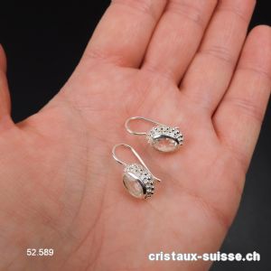 Boucles d'oreilles Cristal de Roche facetté en argent 925. Qual. A