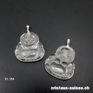 Pendentif Cristal de Roche Bouddha avec boucle argent 925. Qual. A