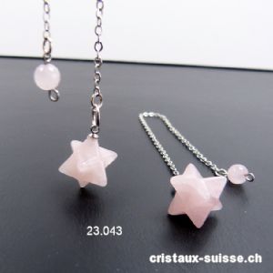 Pendule Quartz Rose - Merkaba diagonale 1,5 cm