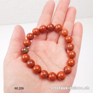 Bracelet Jaspe rouge brique 10 mm, élastique 19 cm. Taille M-L