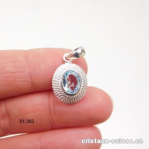 Pendentif Topaze bleue facettée et argent 925