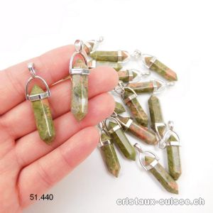 Pendentif Unakite - épidote taille biterminée, avec métal 4 cm