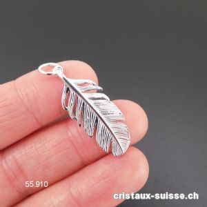 Pendentif Plume plate en argent 925, 3 x 1,2 cm