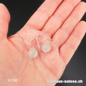 Boucles d'oreilles Pierre de Lune boules 10 mm en argent 925 rhodié