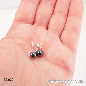 Clous d'oreilles Hématite, boule 6 mm en argent 925