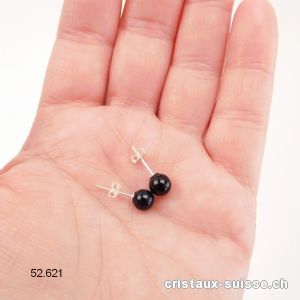 Clous d'oreilles Onyx noir, boule 6 mm en argent 925