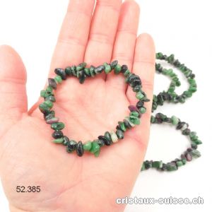 Bracelet Zoïsite verte avec Rubis, élastique 19 cm. Taille M-L